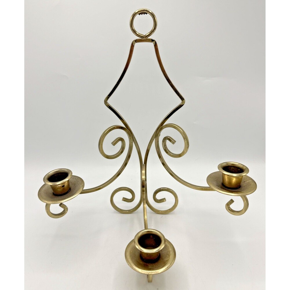 Vintage Interior Hollywood Regency Gold-Tone Metal Wall Sconce 3 Arm 12"